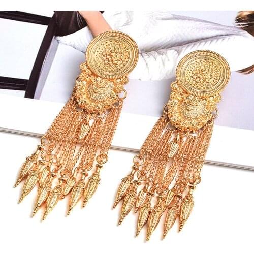 Punk golden multi-layer long tassel carved flower hanging dangle earrings for women gift 2021 new trendy modern jewelry