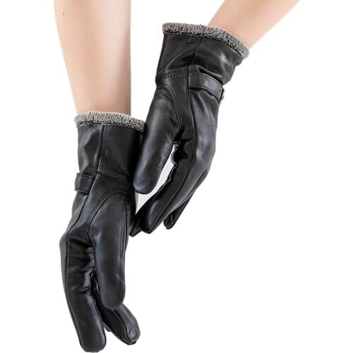 Women Genuine Leather Winter Warm Glove Ladies Real Sheep Leather Gloves Girls Driving Fashion Female Luxury Wool lined Gloves