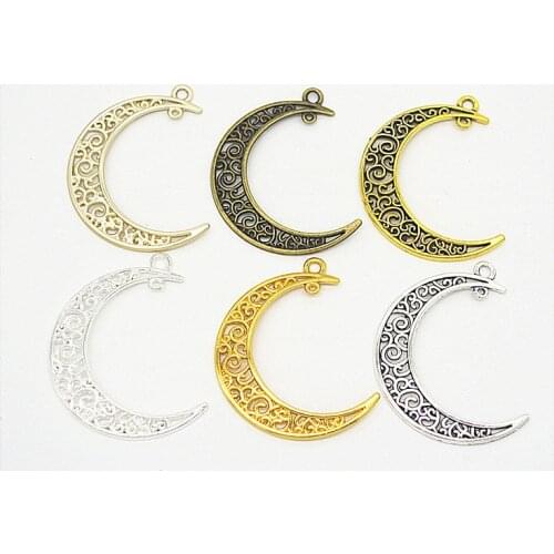 10pcs 41x30mm Multiple Colors Hollow Moon DIY Retro Alloy Jewelry Accessories
