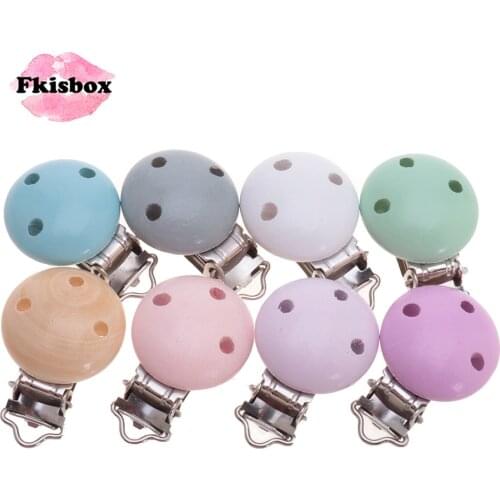 10pcs Wooden Round Clips Natural Baby Pacifier Clip Charm Infant Silicone Teether Teething Necklace Chain Accessories Wood
