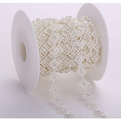 10yards 12mm Flat Back Rhombus Ivory ABS Pearl Rhinestones Rolls Chain String DIY Jewelry Wedding Accessories Party Decoration