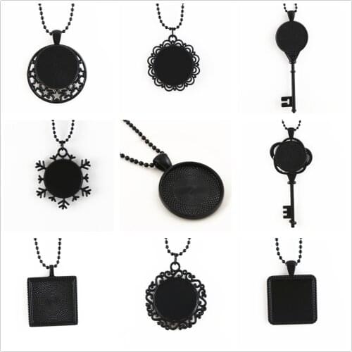 2pcs 25mm inner size Cameo Sstting pendant Black Necklace Fashion Handmade necklace :70cm Ball chain long necklace