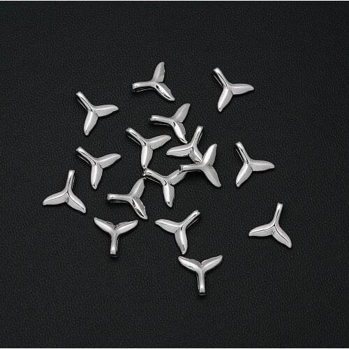 50PCS/Lots 10x10mm Antique Silver Plated Mini Whale Tail Marine Life Charms Dolphin Pendants For Diy Fashion Jewellery Finding
