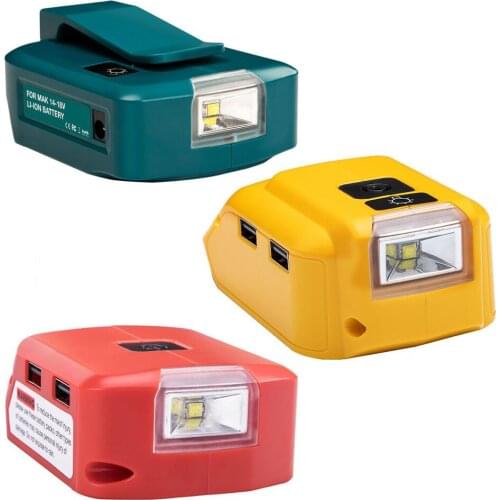 Adapter LED Light Working Lamp USB Mobile Phone Charger DC 12V Output For Makita Dewalt Milwaukee14.4V 18V Li-ion Battery M18