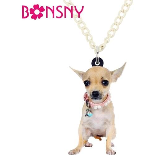 Bonsny Statement Acrylic Sitting Belt Chihuahua Puppy Dog Necklace Pendant Chain Choker Animal Jewelry For Women Girls Wholesale