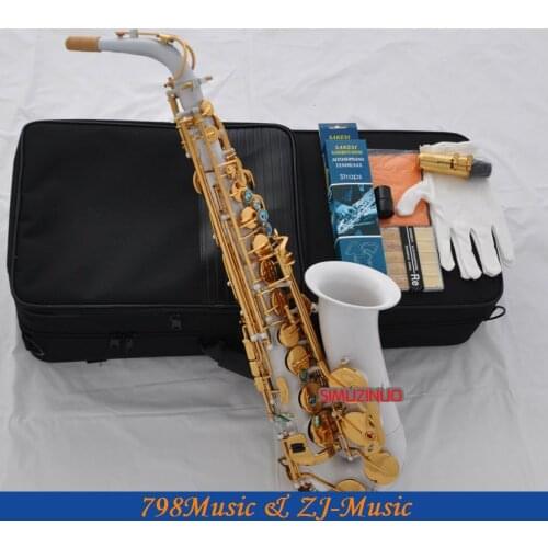 White Paint Alto Saxophone Eb Sax Abalone Keys High F# With Case