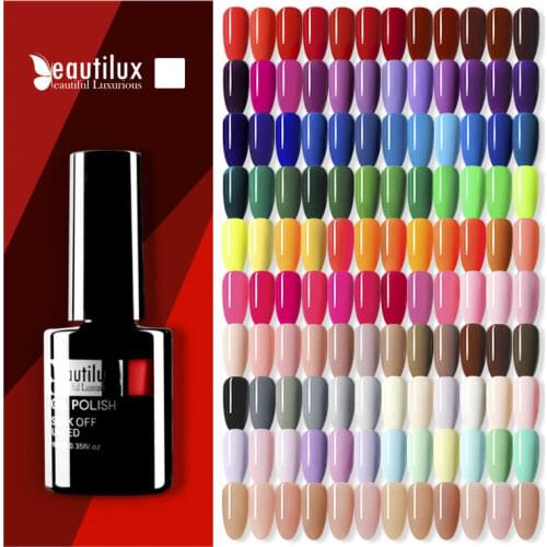 Beautilux 1pc Gel Nail Polish Color Soak Off UV LED Nails Gel Varnish Lacquer Long Lasting Easy Apply Gels Nail Art Supply 10ml