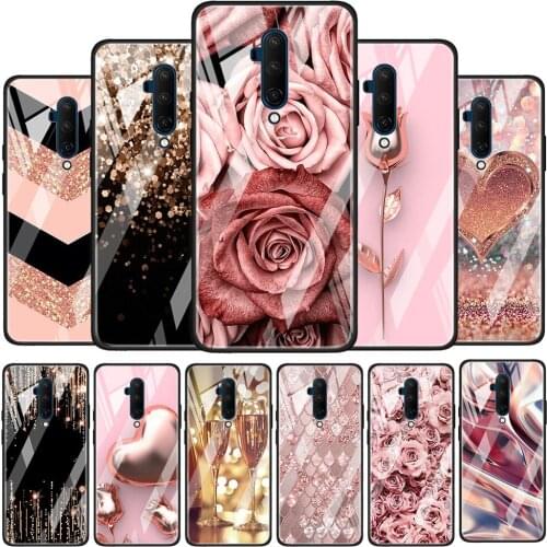 Love Rose Gold Style Tempered Glass Cover For OnePlus Z 7 8 9 7T 8T 9R Nord 5G Pro Silicone Phone Case Coque