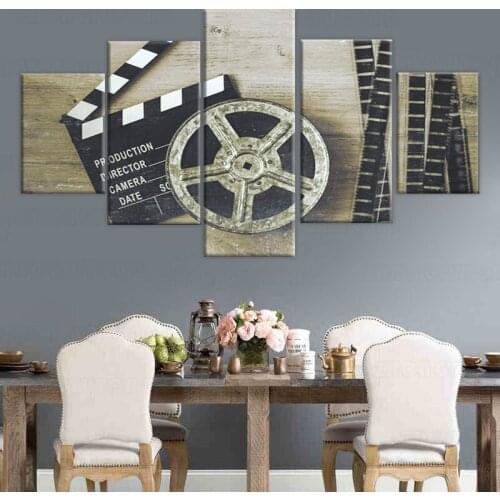 Black and White Paintings Movie Clapper Board Wall Art 5 Piece Canvas Filmmaking Pictures Artwork Living Room decor frame