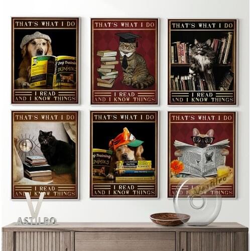 Read Book Positive Energy Quotes Poster Inspirational Saying Vintage Art Print Wall Picture Animal Portrait Kids Room Home Decor