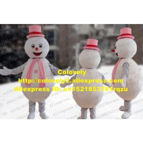 Cunning White Snowman Snow Man Mascot Costume Mascotte Cartoon Character Adult Pink Scarf Big Mouth Fat Belly No.9124 Free Ship