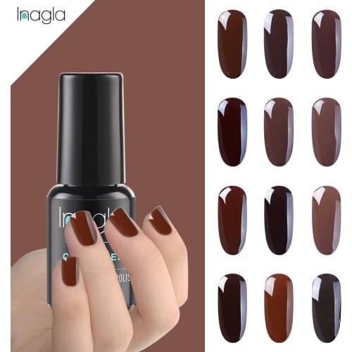 Inagla 8ml Brown Series Gel Polish Soak Off 12 Pure Color Nail Art Primer UV & LED Varnish Top Base Coat Semi Permanent