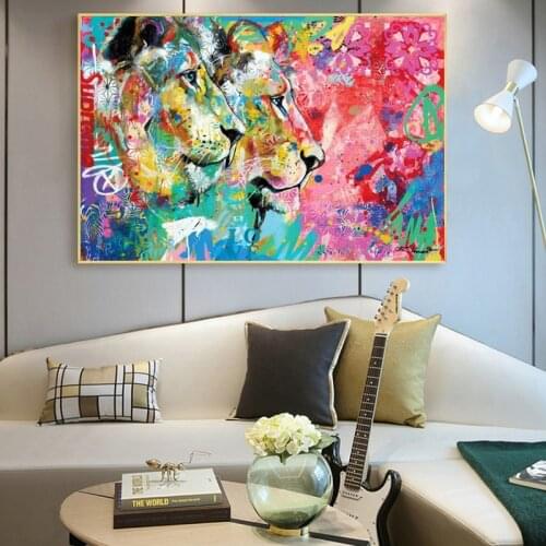 Colorful Lions Graffiti Art Canvas Painting on The Wall Canvas Posters and Prints Animals Wall Art Picture for Living Room Decor