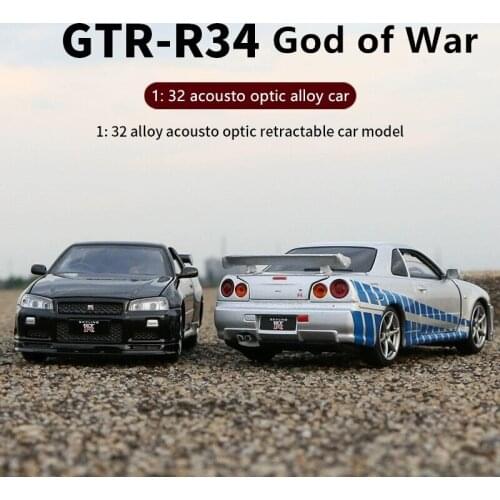 1:32 NISSAN GTR R34 Alloy Sport Car Model Diecasts & Toy Vehicles Toy Model Car Metal Collection High Simulation Childrens Gift