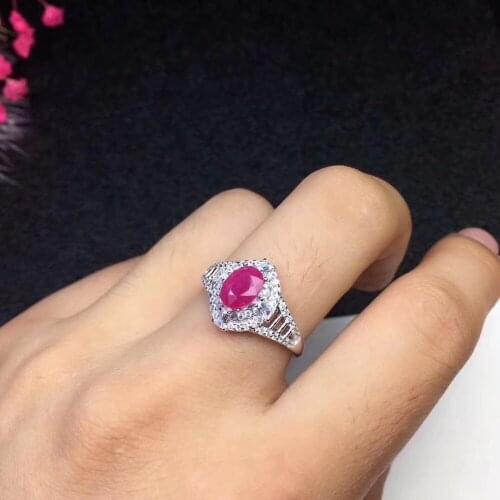 Natural real ruby Ring 925 sterling silver Free shipping 5*7mm gemstone