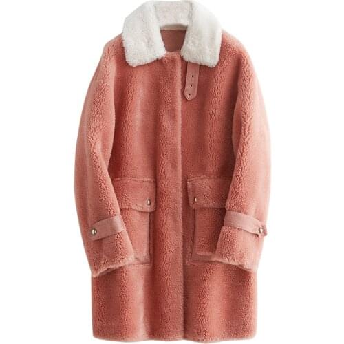 2020 New Sheep Shearing Overcoat Girls Long Fund Lamb Fu Coat One Leather And Fur Loose Coat