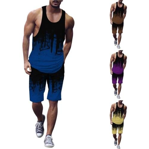 2021 New Mens Leisure Sports Sets 3d Splash Ink Large Size Fitness Outdoor Running Vest Suit Casual Outdoor Walking Suit Одежда