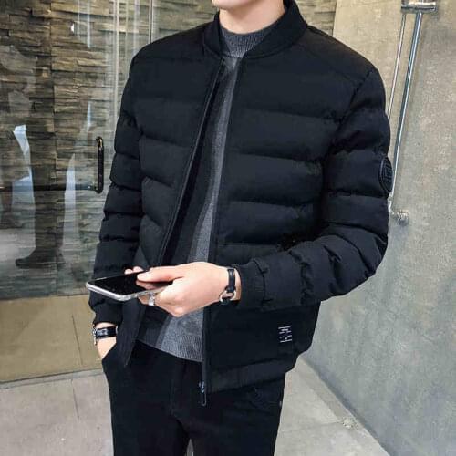 2020 new Solid color Standing collar Slim fit Jacket Men Regular Length Jacket Plus Size Down cotton Keep warm