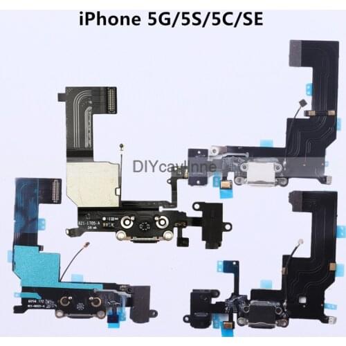 New High Quality USB Charger Dock For iPhone 5 5S 5C SE Charge Charging Port Plug Flex Cable With Headphone Jack Version Mic Rep