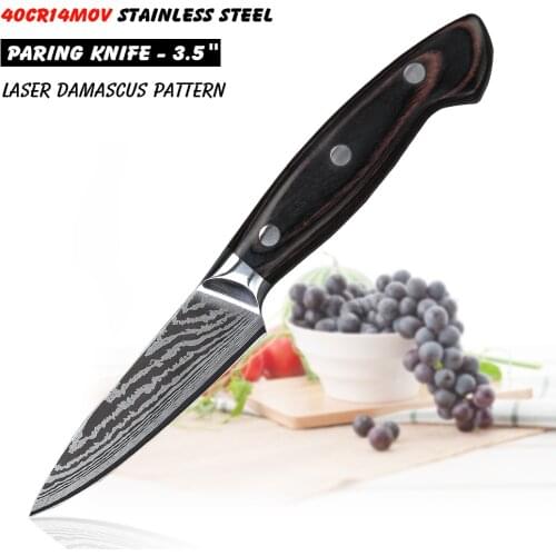 3.5"inch Paring Knife Stainless Steel Damascus Laser Pattern Kitchen Knife Sharp Vegetables Fruits Knife Pro Cooking Tools