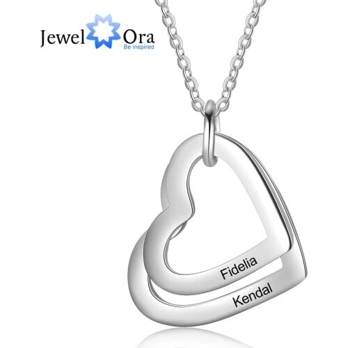 Personalized Heart Necklace with 2 Names Custom Engraved Necklace Anniversary Christmas Gift for Wife (JewelOra NE103939)