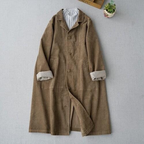 Artistic corduroy coat womens medium long cardigan autumn 2020 new loose corduroy windbreaker