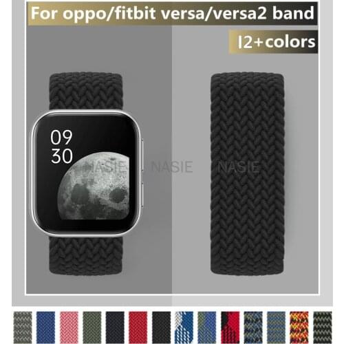 For correa oppo watch strap 46mm band 41mm strap Braided Solo Loop Nylon Elastic Belt Bracelet for fitbit Versa Versa 2