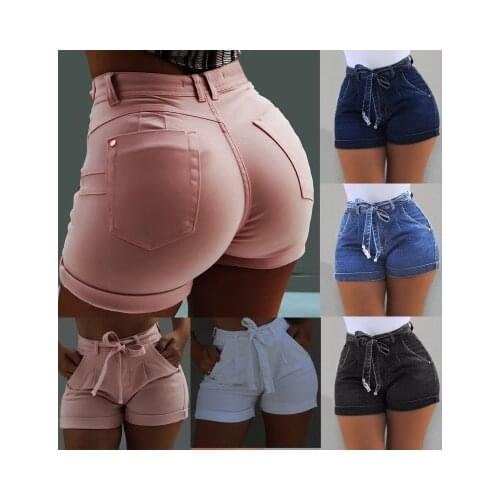 Women Summer High Waist Denim Shorts Skinny Washed Short Jeans Pants Ladies Casual Bandage Short