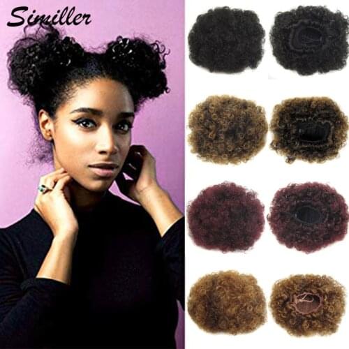 Similler Synthetic Curly Chignon Short Elastic Drawstring Ponytail Puff African American Afro Hair Bun Extension with Clips
