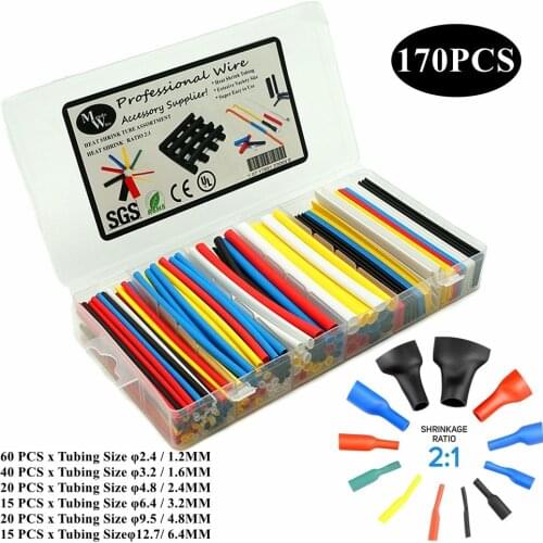 170PCS DIY Heat Shrink Tube Assorted Polyolefin Insulation Shrinkable Tube 2:1 Wire Cable Sleeve Kit Low Voltage Thermal Casing