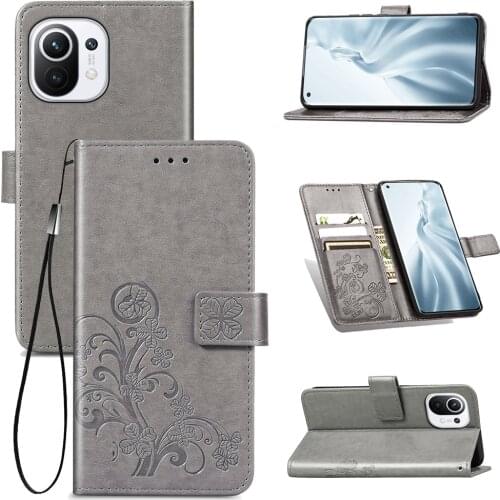 Embossed Floral Leather Cover For Xiaomi 11 Kickstand Magnetic Flip Case For Xiaomi Mi 11 Folio Phone Cover Coque