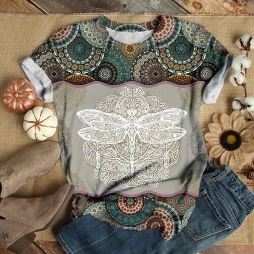 Plus size 2020 fashion new womens Retro T-shirt layered digital printing fashion round neck short sleeve T-shirt for women