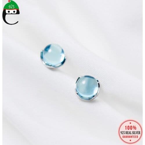 ElfoPlataSi Genuine 925 Sterling Silver Blue Gradient Crystal Stud Earrings For Women Fashion Sterling Silver Jewelry Gift XY998