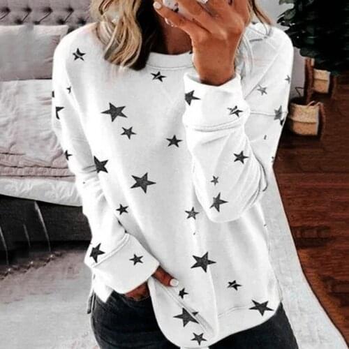 Women Round Neck Long Sleeve Star Print Side Split Pullover Sweatshirt Plus Size Sweatshirt Plus Size Hoodies Oversized Moletom