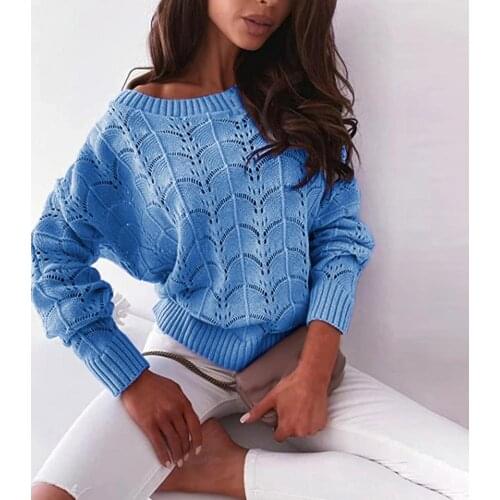 Women Sweater Hollow Out Batwing Sleeve Autumn Winter Solid Color See Through Off Shoulder Knitted Top Streetwear Women Sweater
