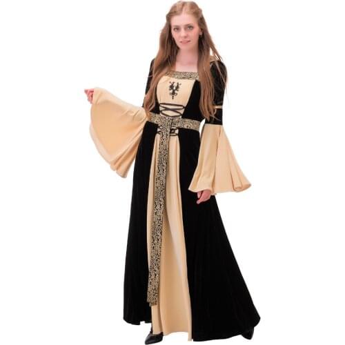 Womens Velvet Medieval Renaissance Victorian Wedding Dress Ball Gown Hooded with Belt Fantasy Halloween Cosplay Costume