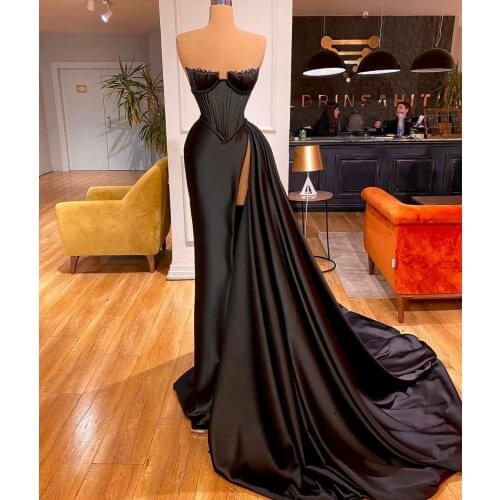 Black Mermaid Evening Dresess with High Split Ruffles Sweetheart Women Prom Gowns Party Wear Customize Robe De Soirée De Mariage