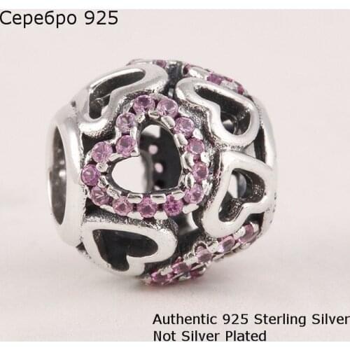 100% 925 Sterling Silver Falling In Love Fancy Pink CZ Beads European Style Fit Silver Charm Bracelets For Women DIY Jewelry