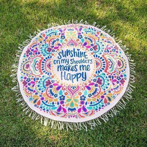 150cm Tassel Polyster Beach Mat Picnic Camping Mat Round Sandbeach Towel Printed TableclothPad Calico Women Shawl Mattress