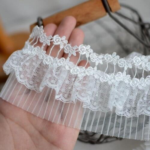 1yards/lot 7cm wide 2layer rose flower embroidered lace and mesh pleated trim sewing on patchwork decorative accessories X824