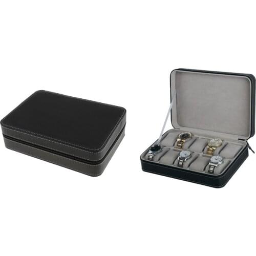 2x Luxury Zipper Wristwatch Storage Box Jewelry Case 10 Grids PU Leather