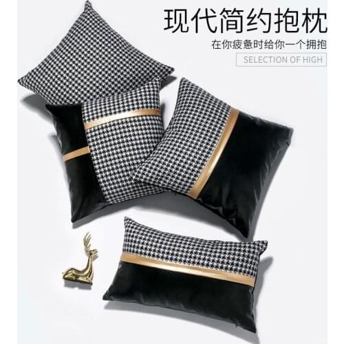 45x45/30x50cm Light luxury black PU leather cushion cover black white houndstooth pattern pillowcase decorative pillow cover