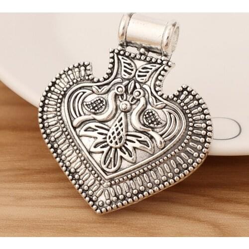 5 Pieces Tibetan Silver Bohemia Boho Heart Charms Pendants for Necklace Jewellery Making 56x49mm