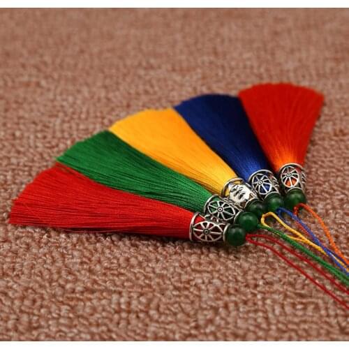 5pcs 21 Colors Mixed Silk Tassel Cords Brush Jewelry with Bead Charms Pendants Tassels Silver Caps For DIY Jewelry Accessories