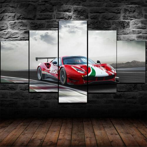 No Framed Canvas 5Pcs Ferrari 488 gt3 EVO Sports Car Wall Art Posters Pictures Paintings Home Decor for Living Room Decoration