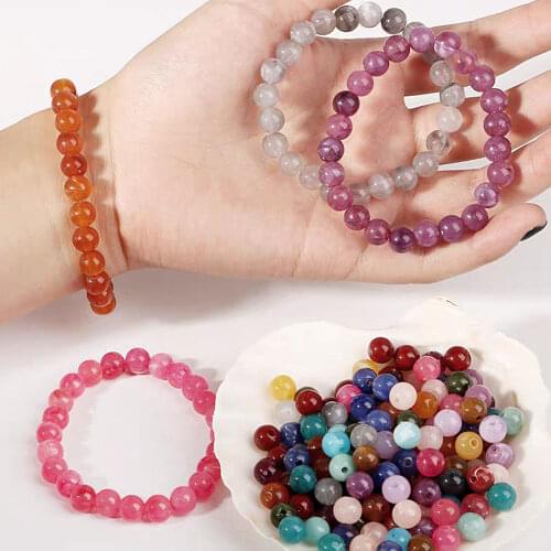 8mm 100Pcs Marbling Round Big Hole Spacer Beads For Jewelry Making Charms DIY Craft Earring Bracelet Handicrafts E1305