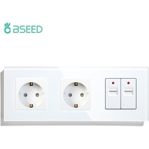 BSEED EU Wall Sockets Power Outlets White Black Golden Crystal Panel Sockets Power Double USB Outlet Sockets Kids Protection 16A