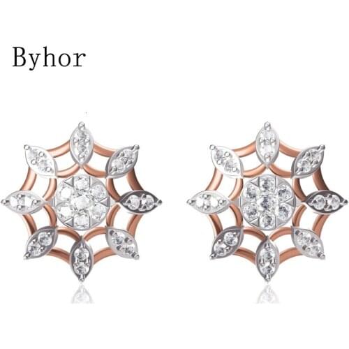 Byhor Solid 14K White/Yellow+White/Rose+White Gold 0.708ct H/SI Natural Diamonds Fine Jewelry spider web Stud Earrings Cерьги