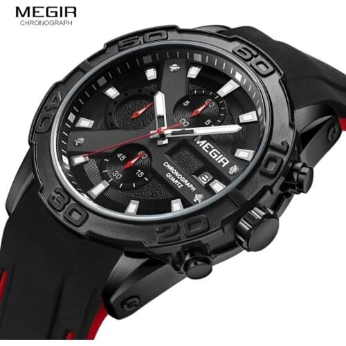 MEGIR Chronograph Sport Watch Men Relogio Masculino Top Brand Fashion Silicone Quartz Army Military Wrist Watches Clock Men 2055