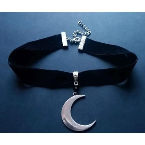 Crescent Moon Choker Thick Black Velvet With Jewelry large Charm Gothic Witchy Punk Creative Gift Fashion Pendant 2021 New